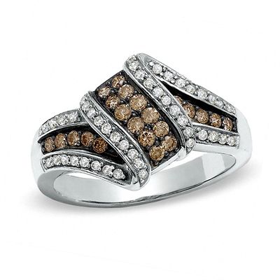 0.50 CT. T.W. Champagne and White Diamond Overlap Ring in 10K White Gold|Peoples Jewellers