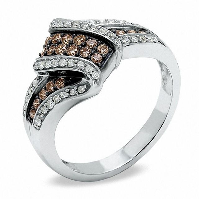 0.50 CT. T.W. Champagne and White Diamond Overlap Ring in 10K White Gold