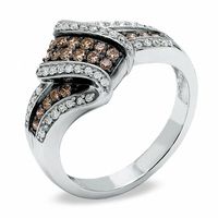 0.50 CT. T.W. Champagne and White Diamond Overlap Ring in 10K White Gold|Peoples Jewellers