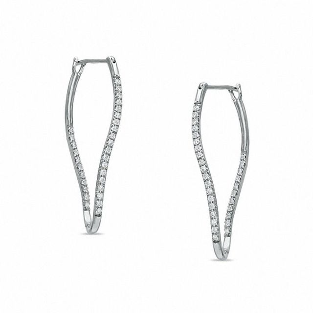 0.25 CT. T.W. Diamond Curvy Hoop Earrings in 10K White Gold|Peoples Jewellers