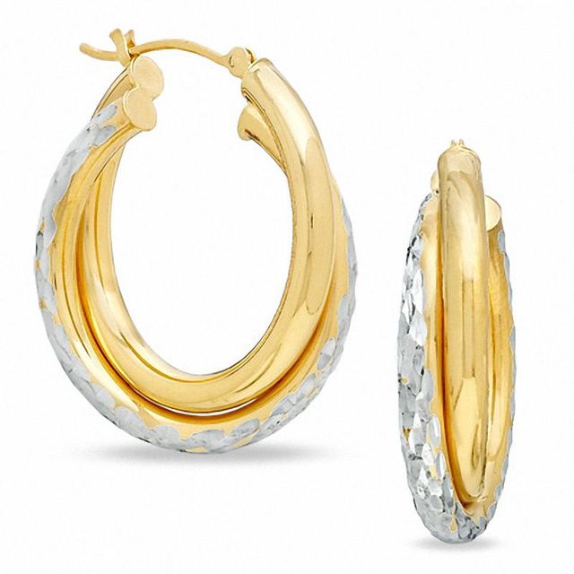 OroMagnifico™ 25mm Double Bypass Hoop Earrings in 14K Gold over Sterling Silver