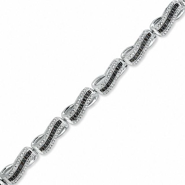 1.00 CT. T.W. Enhanced Black and White Diamond Wave Bracelet in Sterling Silver|Peoples Jewellers