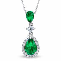 Pear-Shaped Lab-Created Emerald and White Sapphire Pendant in 14K White Gold|Peoples Jewellers