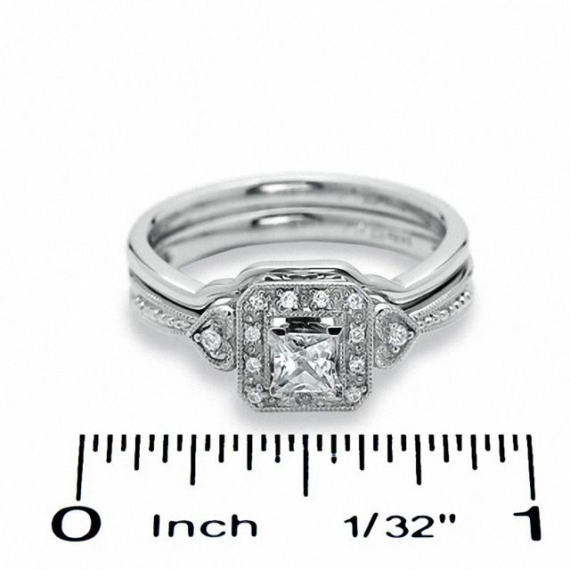 0.33 CT. T.W. Princess-Cut Diamond Framed Milgrain Engagement Ring in 14K White Gold|Peoples Jewellers