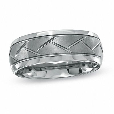 Triton Men's 8.0mm Comfort Fit Tungsten Carbide Crisscross Wedding Band - Size 10|Peoples Jewellers