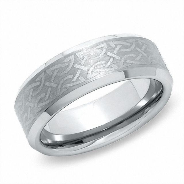 Men's 8.0mm Tungsten Carbide Bevelled Edge Laser Celtic Band - Size 10