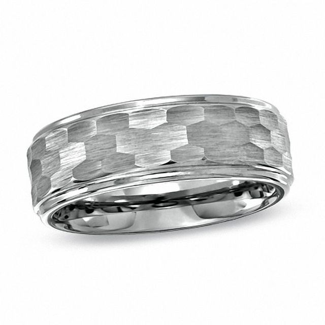 Triton Men's 8.0mm Comfort Fit Tungsten Carbide Hammered Wedding Band - Size 10|Peoples Jewellers