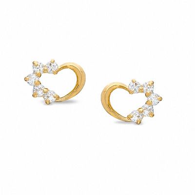 Child's Cubic Zirconia Heart Earrings in 14K Gold|Peoples Jewellers