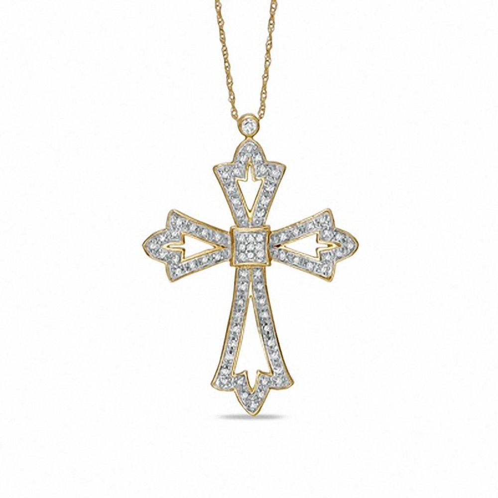 0.25 CT. T.W. Diamond Open Pointed Cross Pendant in 10K Gold|Peoples Jewellers