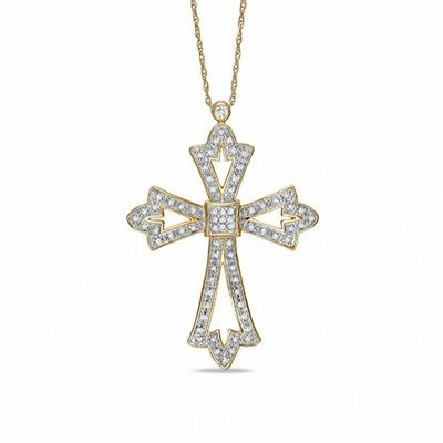 0.25 CT. T.W. Diamond Open Pointed Cross Pendant in 10K Gold|Peoples Jewellers