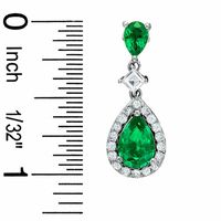 Pear-Shaped Lab-Created Emerald and White Sapphire Drop Earrings in 14K White Gold|Peoples Jewellers