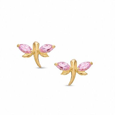 Child's Pink Cubic Zirconia Dragonfly Earrings in 14K Gold|Peoples Jewellers