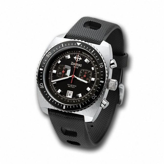 Men's Zodiac Sea Dragon Chronograph Strap Watch with Black Dial and Rubber Strap (Model: ZS2240)