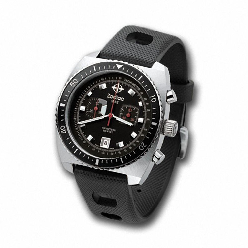 Men's Zodiac Sea Dragon Chronograph Strap Watch with Black Dial and Rubber Strap (Model: ZS2240)|Peoples Jewellers