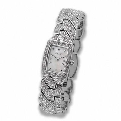 Ladies' DKNY Crystal Accent Watch with Rectangle Mother-of-Pearl Dial (Model: NY4411)|Peoples Jewellers