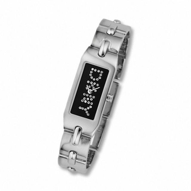 Ladies' DKNY Crystal Accent Logo Watch with Rectangle Black Dial (Model: NY4620)|Peoples Jewellers