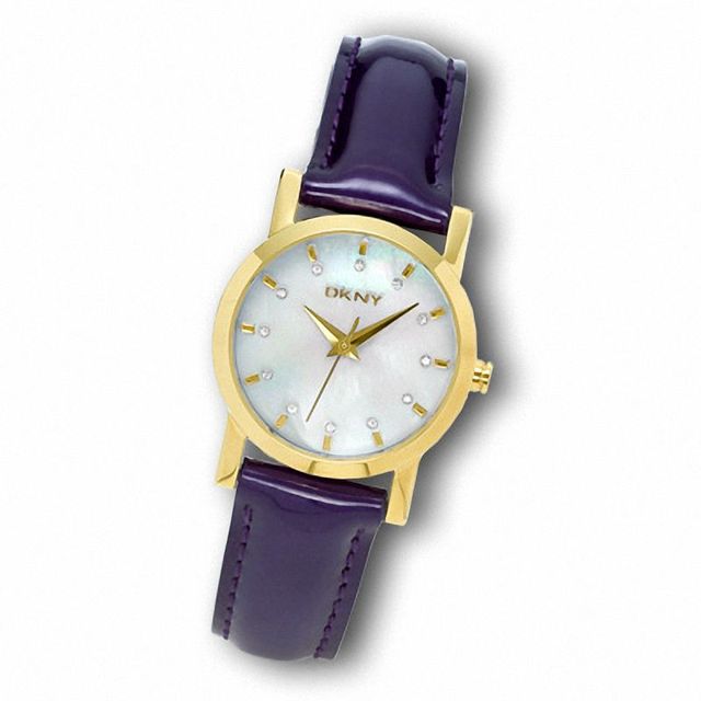 Ladies' DKNY White Dial Watch with Purple Leather Strap (Model: NY4762)|Peoples Jewellers