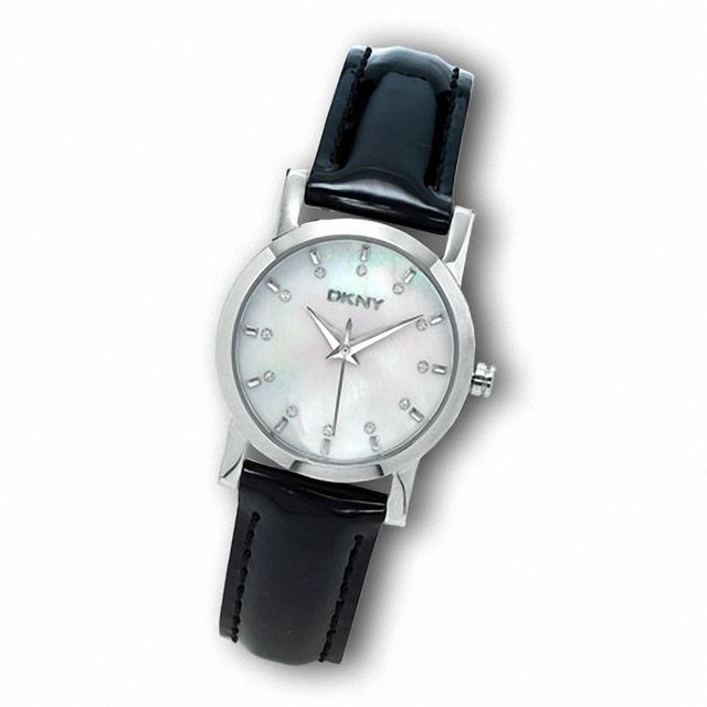 Ladies' DKNY Mother-of-Pearl Dial Watch with Black Leather Strap (Model: NY4768)|Peoples Jewellers