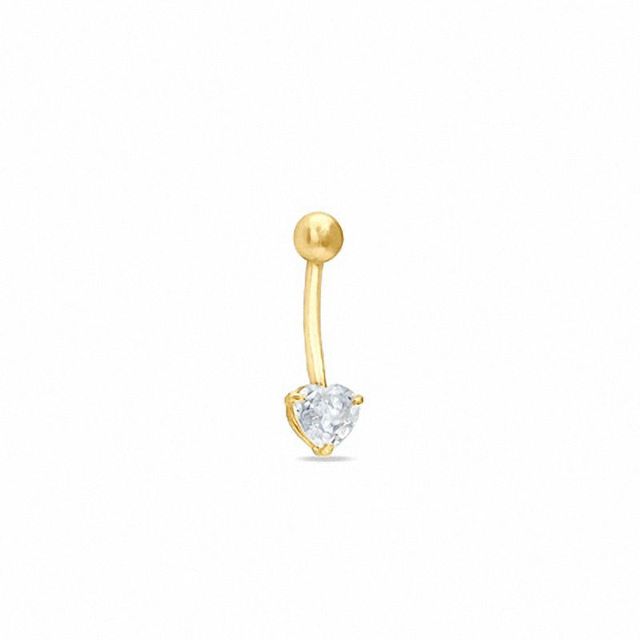 014 Gauge Heart Curved Barbell with Cubic Zirconia in 14K Gold|Peoples Jewellers