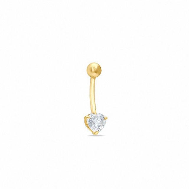 014 Gauge Heart Curved Barbell with Cubic Zirconia in 14K Gold