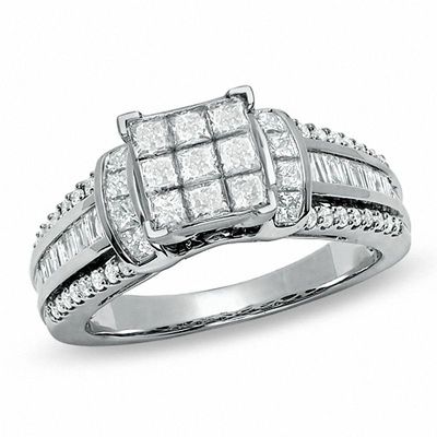 1.25 CT. T.W. Composite Princess-Cut Diamond Ring in 14K White Gold|Peoples Jewellers