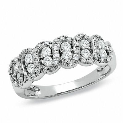 0.50 CT. T.W. Diamond Swirl Band in 10K White Gold|Peoples Jewellers