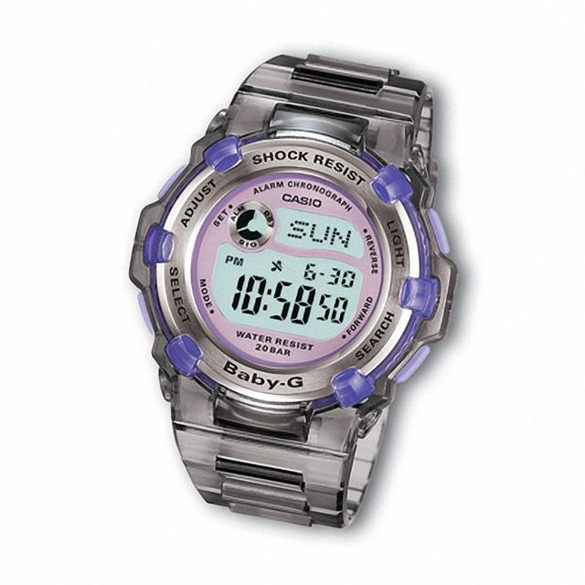 Ladies' Casio Slim Marine Grey Baby-G Watch with Purple Dial (Model: BG3000-8B)|Peoples Jewellers