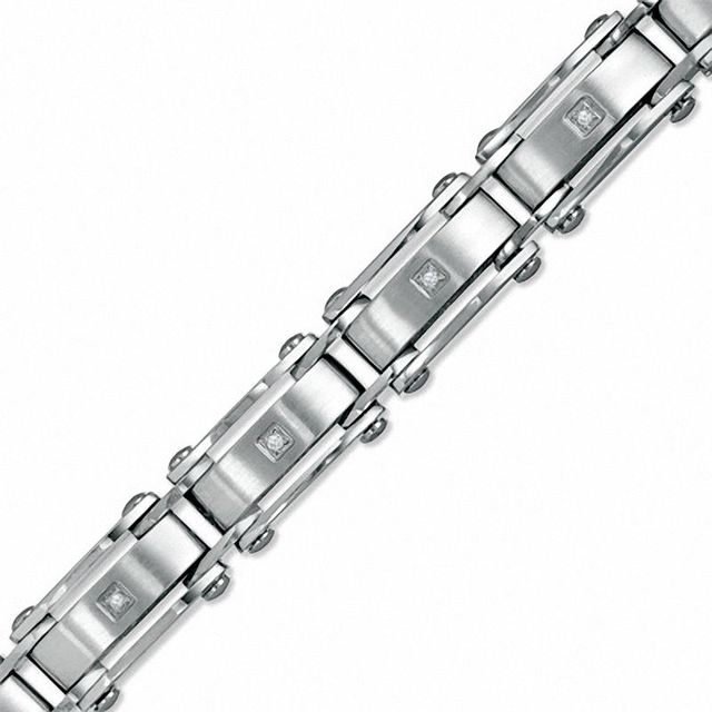 Men's Diamond Accent Stainless Steel Link Bracelet - 8.5"|Peoples Jewellers