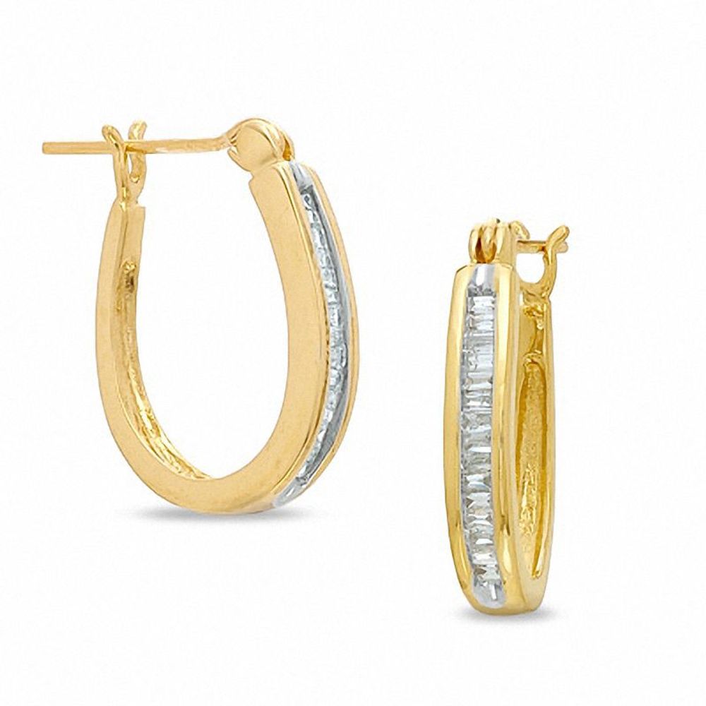 0.25 CT. T.W. Baguette Diamond Channel-Set Hoop Earrings in 10K Gold|Peoples Jewellers