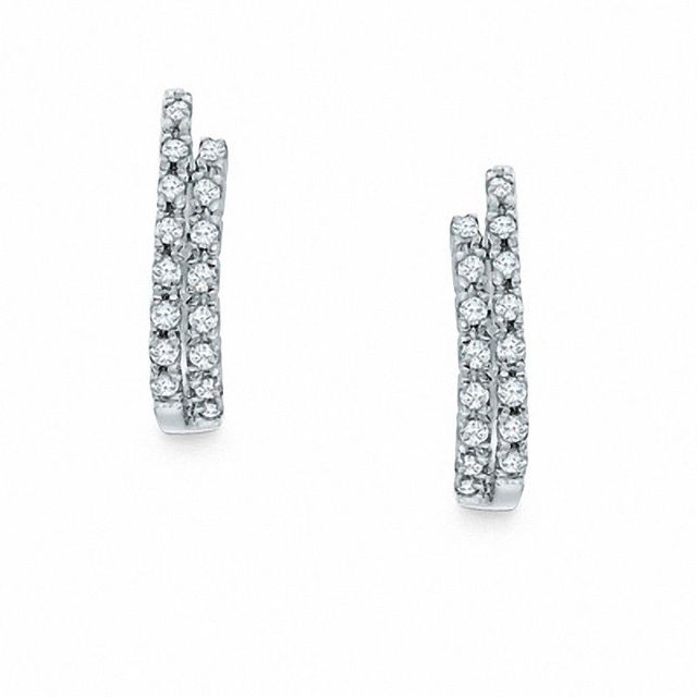 0.40 CT. T.W. Diamond Double Row Hoop Earrings in 10K White Gold|Peoples Jewellers