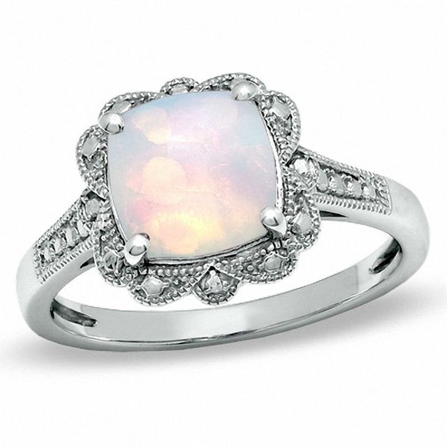 8.0mm Cushion-Cut Lab-Created Opal Vintage-Style Ring in Sterling Silver|Peoples Jewellers