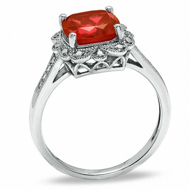 8.0mm Cushion-Cut Lab-Created Ruby Vintage-Style Ring in Sterling Silver|Peoples Jewellers