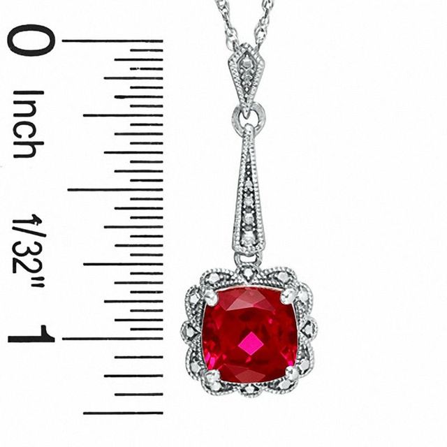 Cushion-Cut Lab-Created Ruby Vintage-Style Pendant and Earrings Set in Sterling Silver|Peoples Jewellers