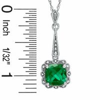 Cushion-Cut Lab-Created Emerald Vintage-Style Pendant and Earrings Set in Sterling Silver|Peoples Jewellers