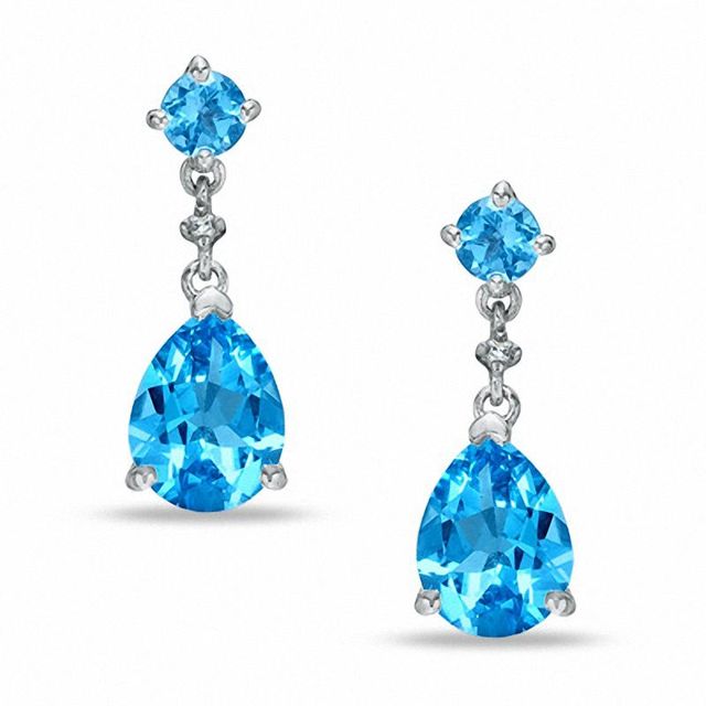 Swiss Blue Topaz Drop Earrings in 10K White Gold with Diamond Accents|Peoples Jewellers