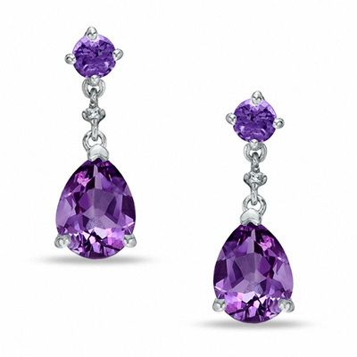 Amethyst Drop Earrings in 10K White Gold with Diamond Accents|Peoples Jewellers