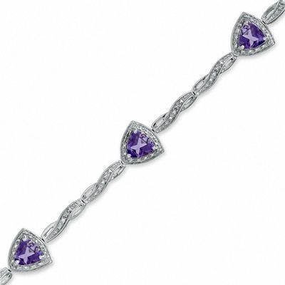 6.0mm Trillion-Cut Amethyst Bracelet in Sterling Silver with Diamond Accent - 7.25"|Peoples Jewellers