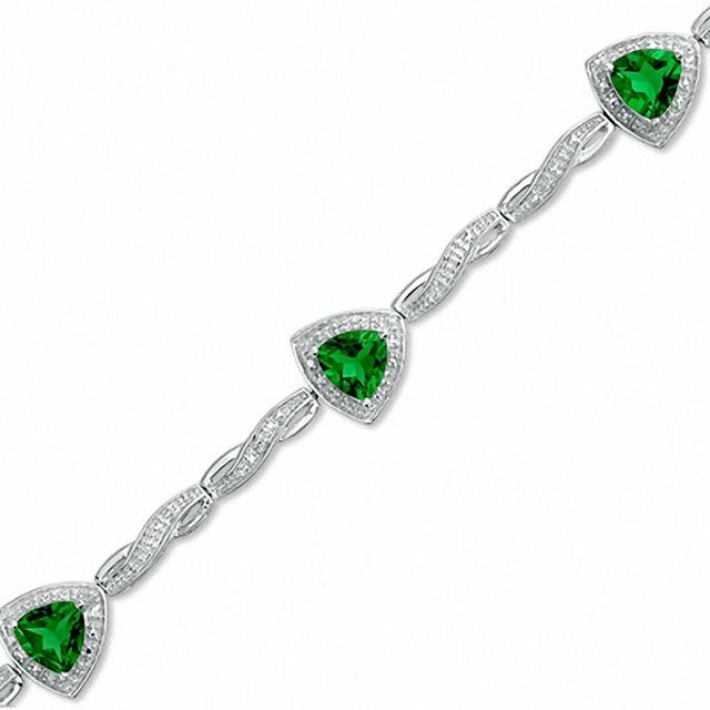 Trillion-Cut Lab-Created Emerald and Diamond Accent Bracelet in Sterling Silver - 7.25"|Peoples Jewellers