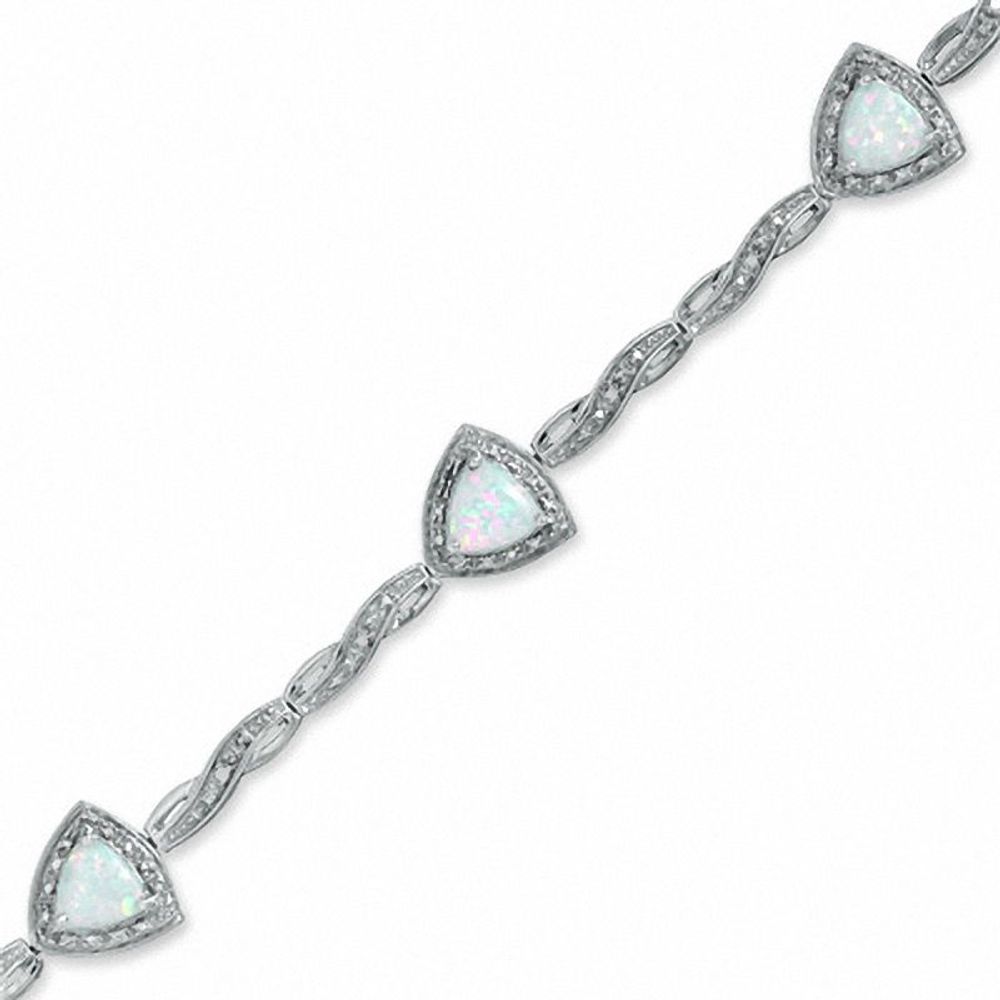 6.0mm Trillion-Cut Lab-Created Opal Bracelet in Sterling Silver with Diamond Accent - 7.25"|Peoples Jewellers