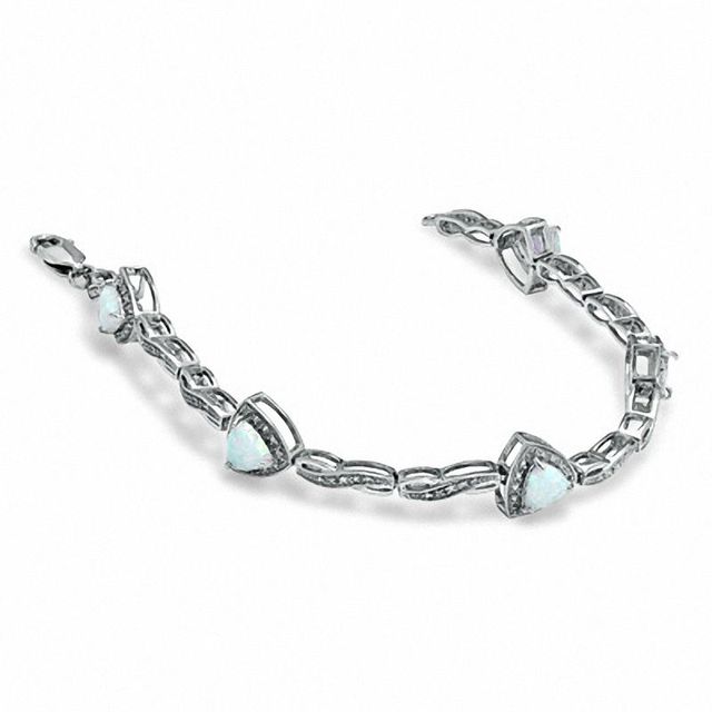 6.0mm Trillion-Cut Lab-Created Opal Bracelet in Sterling Silver with Diamond Accent - 7.25"|Peoples Jewellers