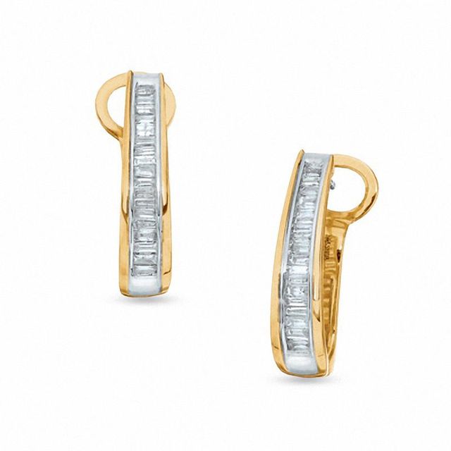 0.50 CT. T.W. Baguette Diamond Elongated Hoop Earrings in 10K Gold|Peoples Jewellers