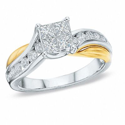 1.00 CT. T.W. Princess-Cut Quad Diamond Engagement Ring in 14K Two-Tone Gold|Peoples Jewellers