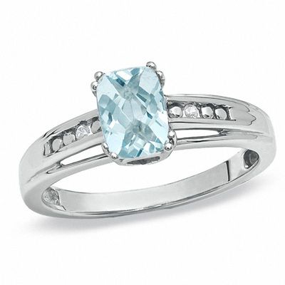 Cushion-Cut Aquamarine and White Sapphire Ring in 10K White Gold|Peoples Jewellers