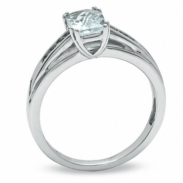 Cushion-Cut Aquamarine and White Sapphire Ring in 10K White Gold|Peoples Jewellers