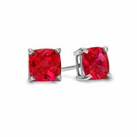 6.0mm Cushion-Cut Lab-Created Ruby Stud Earrings in 10K White Gold|Peoples Jewellers