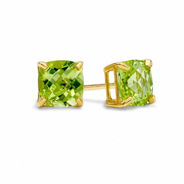 6.0mm Cushion-Cut Peridot Stud Earrings in 10K Gold|Peoples Jewellers