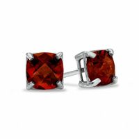 6.0mm Cushion-Cut Garnet Stud Earrings in 10K White Gold|Peoples Jewellers