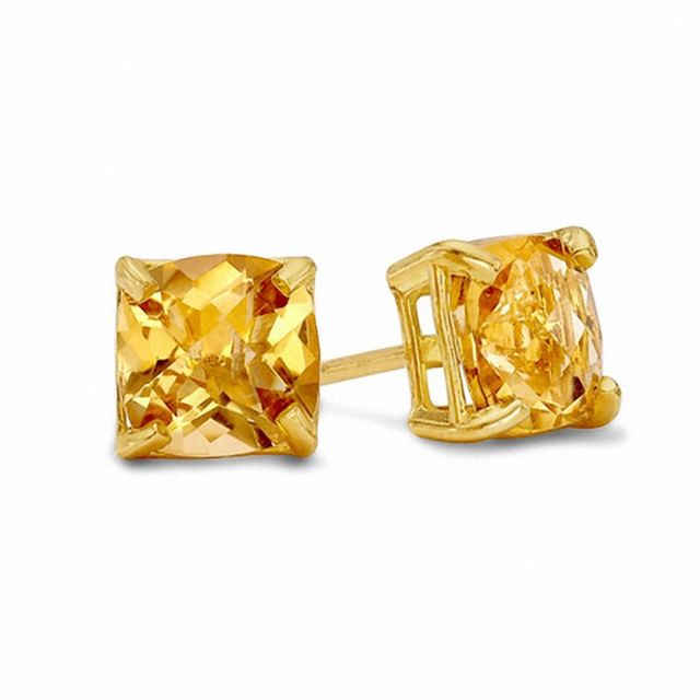 6.0mm Cushion-Cut Citrine Stud Earrings in 10K Gold