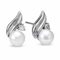 6.0mm Freshwater Cultured Pearl and White Sapphire Earrings in 10K White Gold|Peoples Jewellers