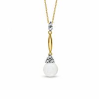 7.0mm Freshwater Cultured Pearl Stick Pendant in 10K Gold with Diamond Accents|Peoples Jewellers
